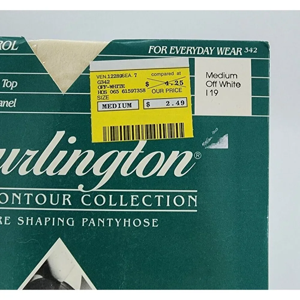 Vtg Burlington Figure Shaping Control Top Reinforced Toe Pantyhose Off White‎ M